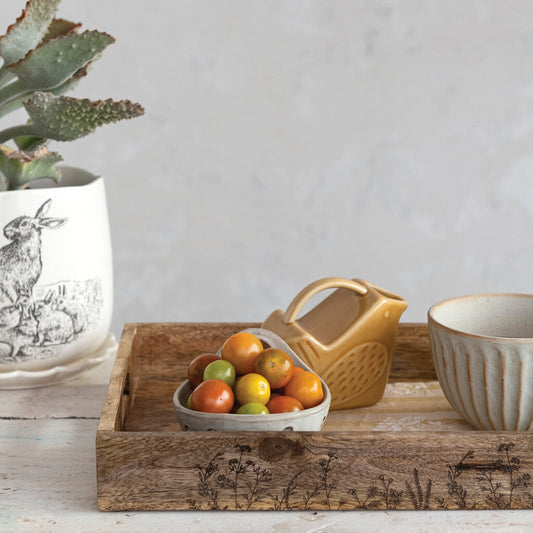 MANGO WOOD TRAY WITH BOTANICALS