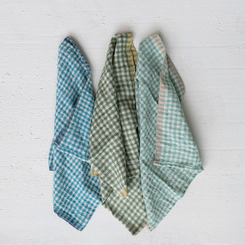 WOVEN LINEN TEA TOWEL WITH GINGHAM PATTERN- 3 COLORS