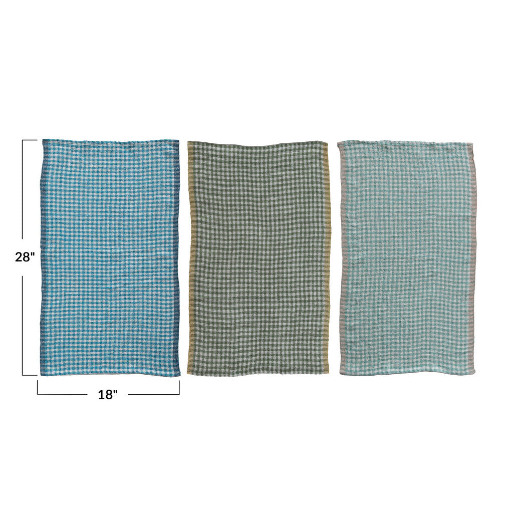 WOVEN LINEN TEA TOWEL WITH GINGHAM PATTERN- 3 COLORS