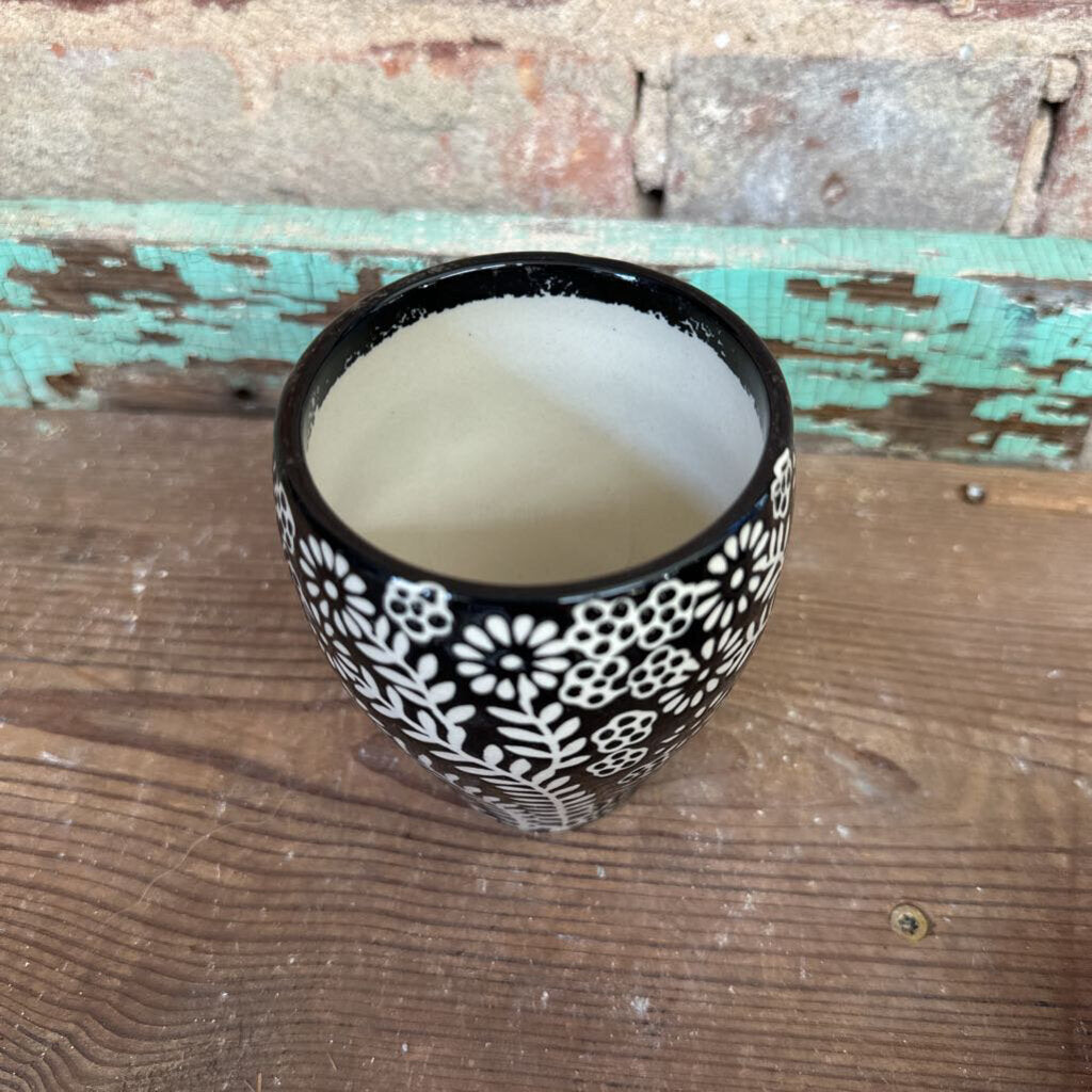 STONEWARE CUP FLORAL PATTERN