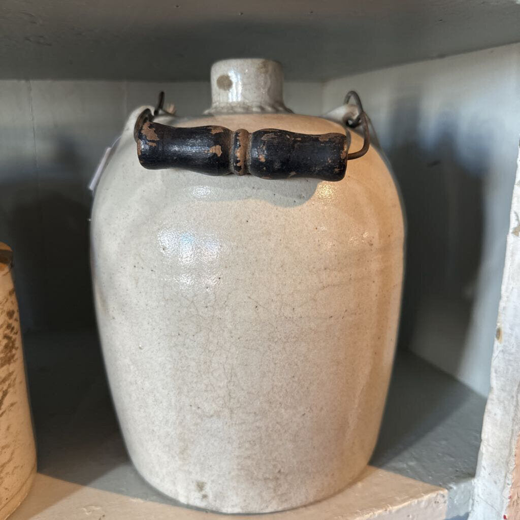 STONEWARE CROCK WITH WIRE HANDLE