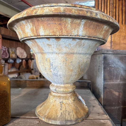 AGED METAL URN