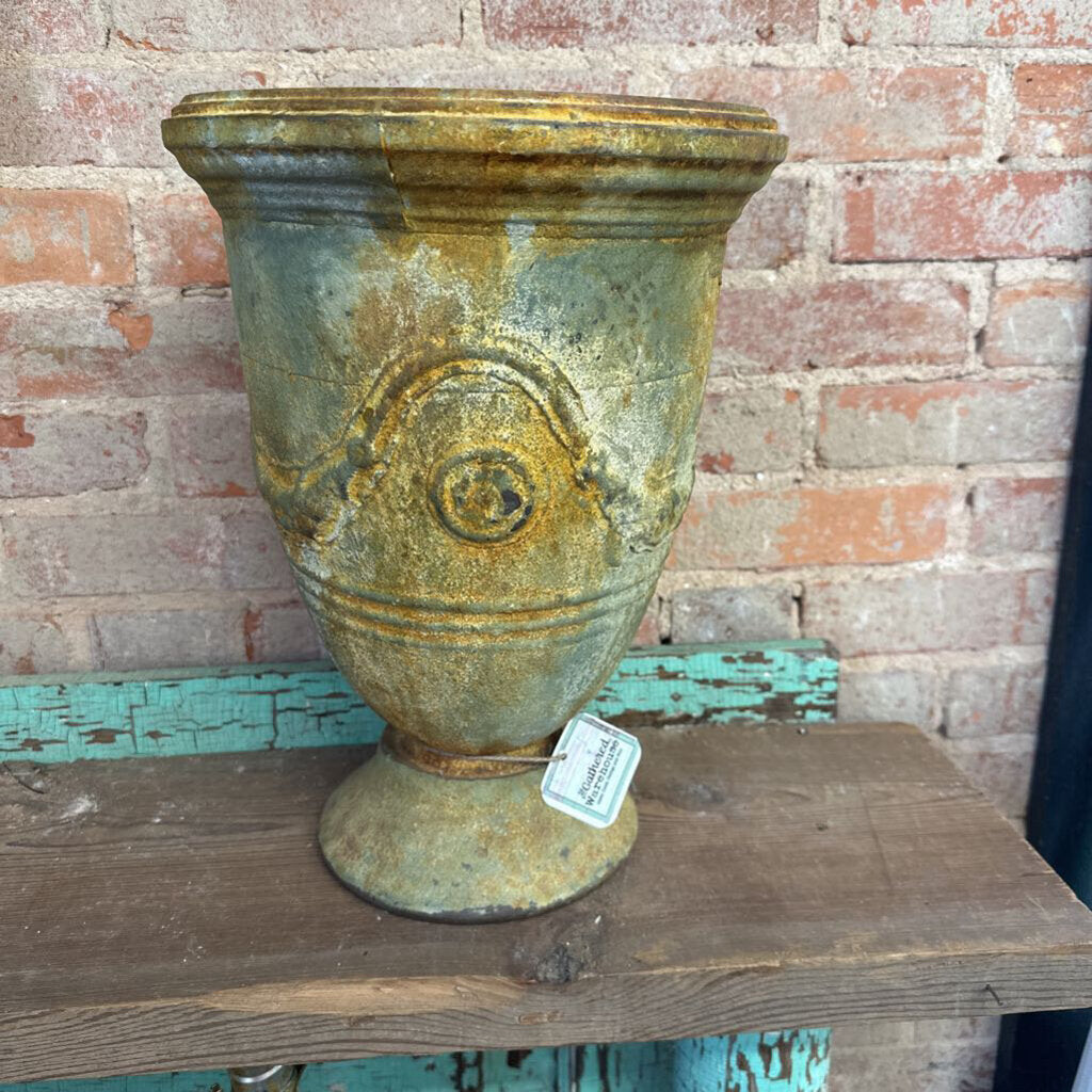 AGED METAL OYSTER URN