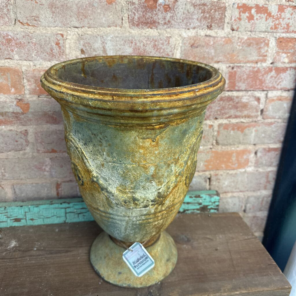 AGED METAL OYSTER URN