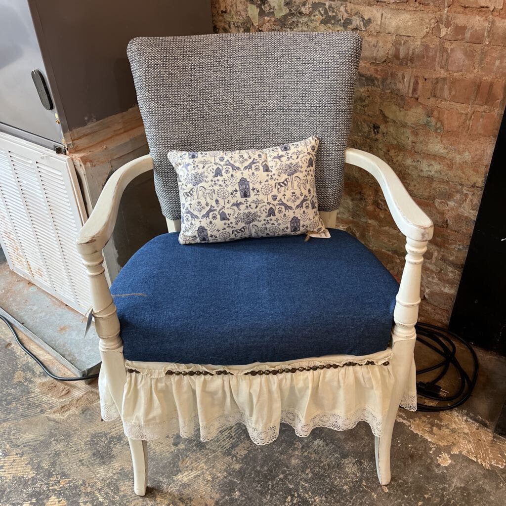 Denim and Ruffled Skirt Accent Chair