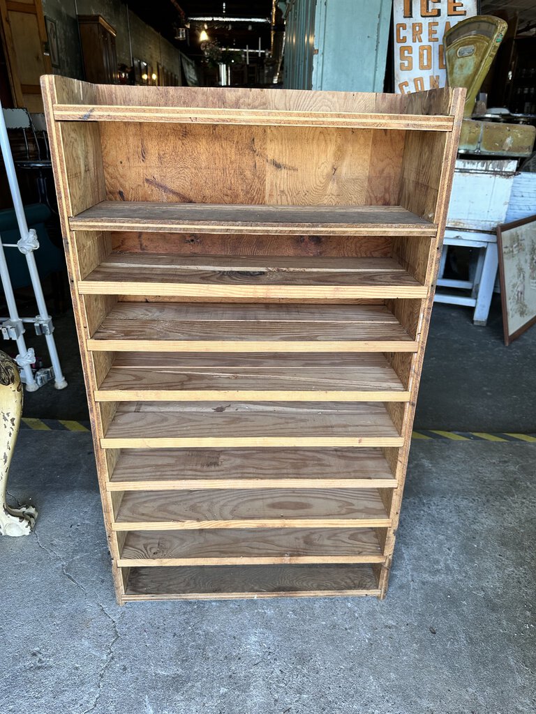 WOODEN CUBBY WITH MAP BACK