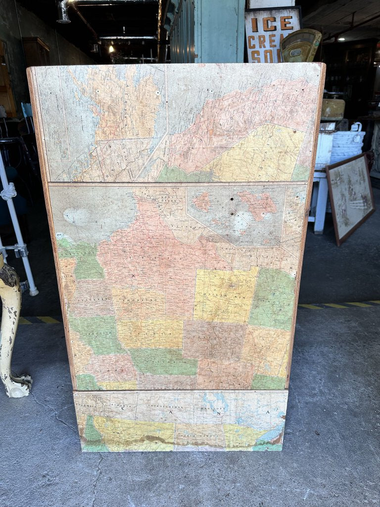 WOODEN CUBBY WITH MAP BACK