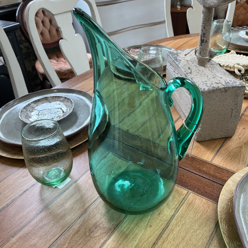 Green glass pitcher