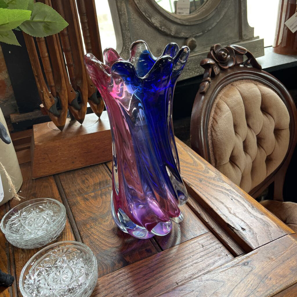 Pink and blue glass vase