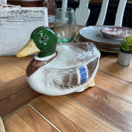 Circa 1981 Otagiri Ceramic Mallard Duck Covered Dish